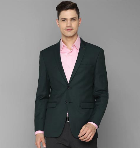 Men Green Solid Single-Breasted Formal Slim-Fit Blazers
